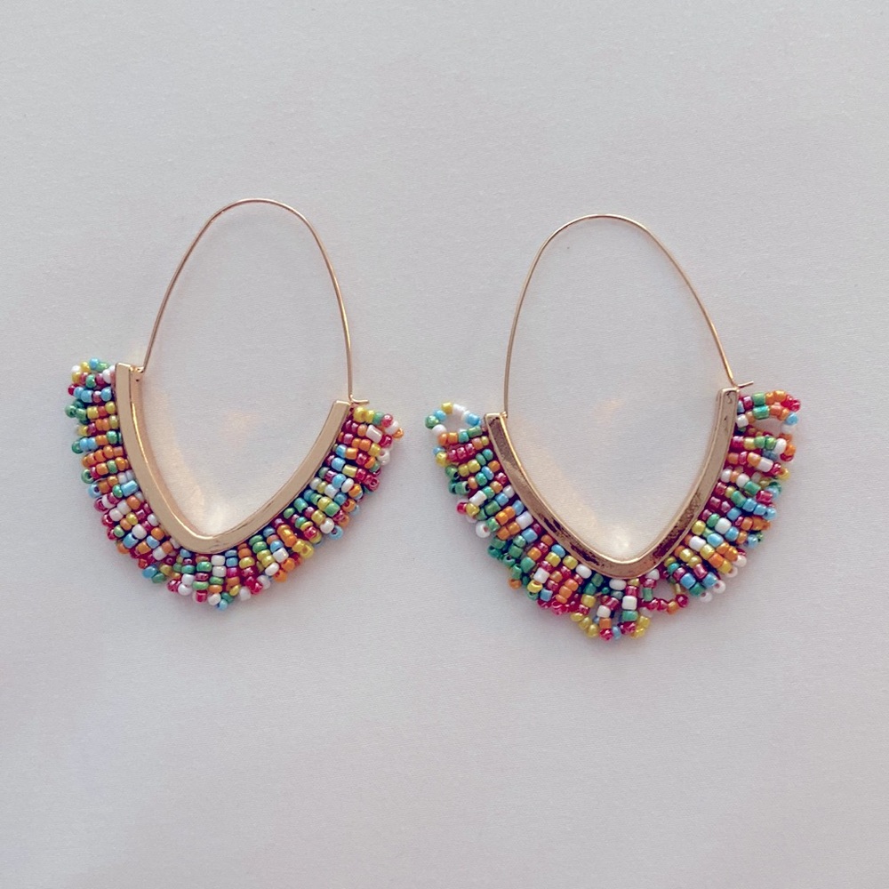 Women’s Gold Hoop Earrings with Multicolored Beading
